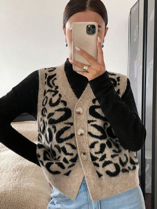 Gilet Wollmix mit V-Hals und Knopfverschluss für Damen