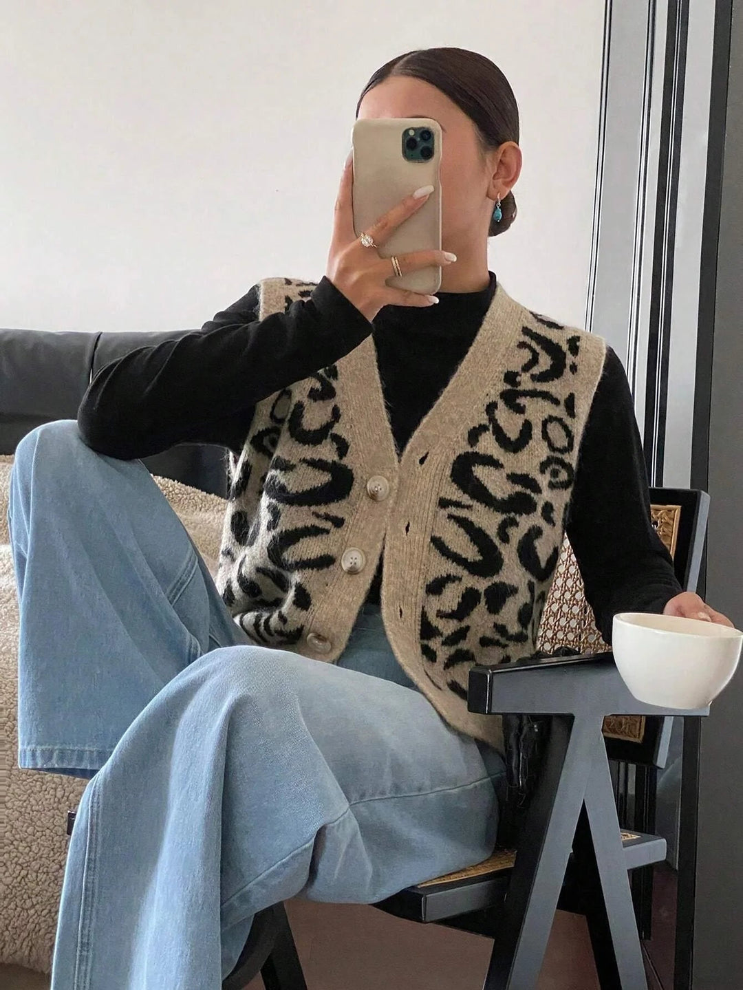 Gilet Wollmix mit V-Hals und Knopfverschluss für Damen