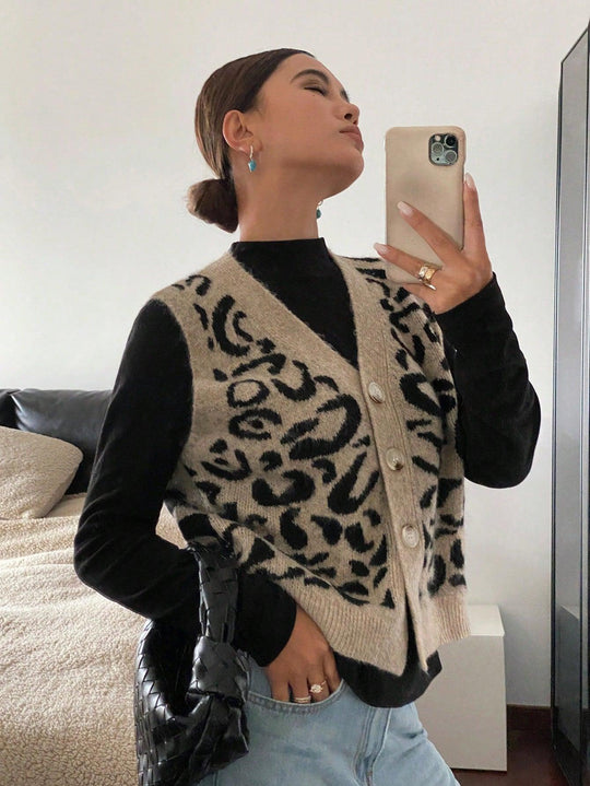Gilet Wollmix mit V-Hals und Knopfverschluss für Damen