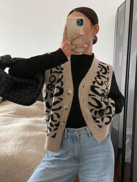 Gilet Wollmix mit V-Hals und Knopfverschluss für Damen