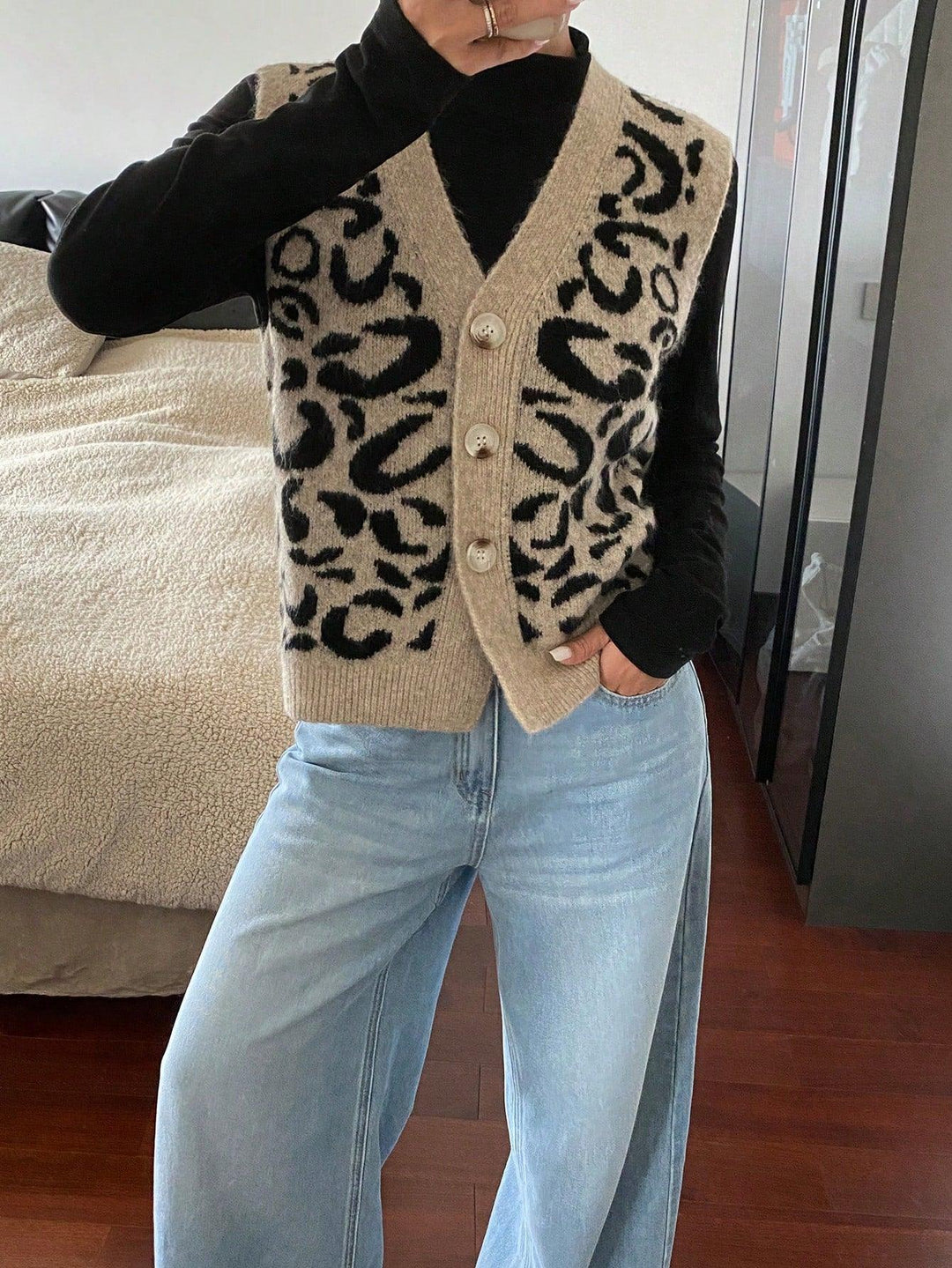 Gilet Wollmix mit V-Hals und Knopfverschluss für Damen
