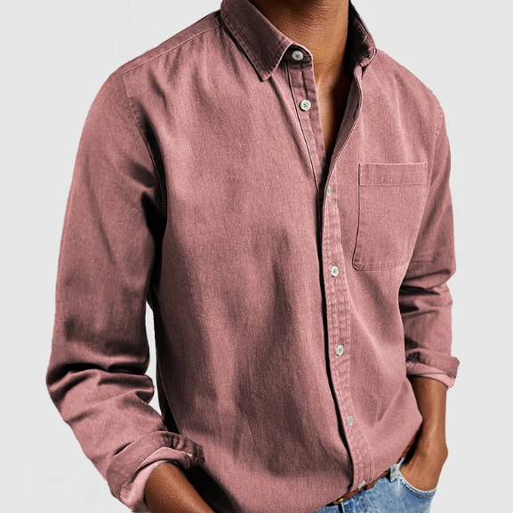 Herren Baumwoll Denim Hemd Klassisches Button-Down-Shirt