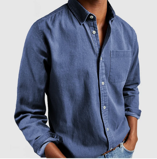 Herren Baumwoll Denim Hemd Klassisches Button-Down-Shirt