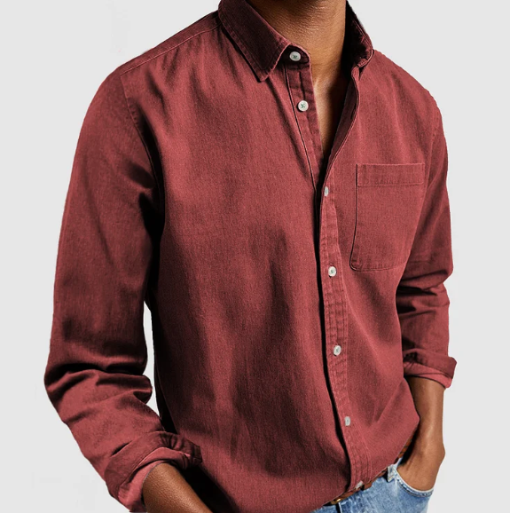Herren Baumwoll Denim Hemd Klassisches Button-Down-Shirt