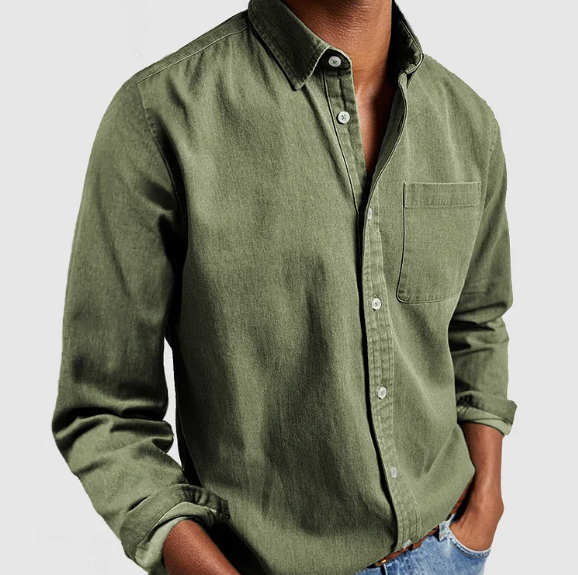 Herren Baumwoll Denim Hemd Klassisches Button-Down-Shirt