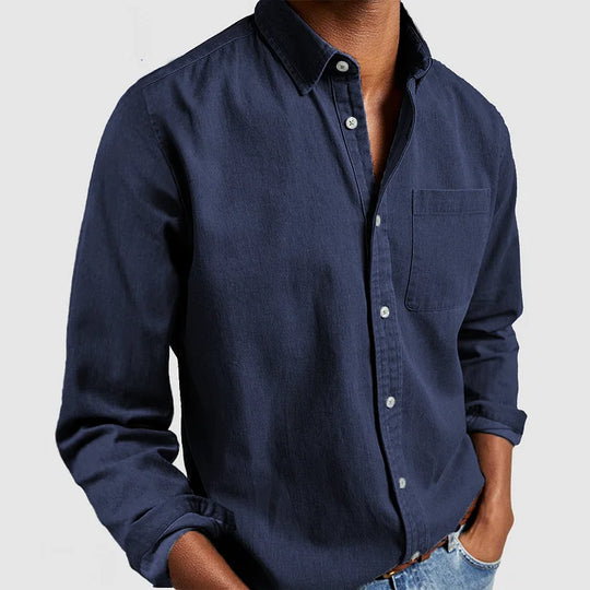 Herren Baumwoll Denim Hemd Klassisches Button-Down-Shirt