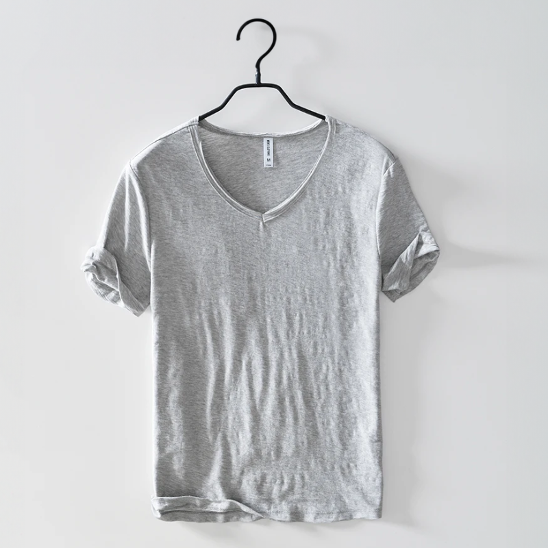 Herren Baumwoll Sommer T-Shirt V-Ausschnitt Atmungsaktiv Relaxed Fit