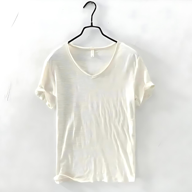 Herren Baumwoll Sommer T-Shirt V-Ausschnitt Atmungsaktiv Relaxed Fit