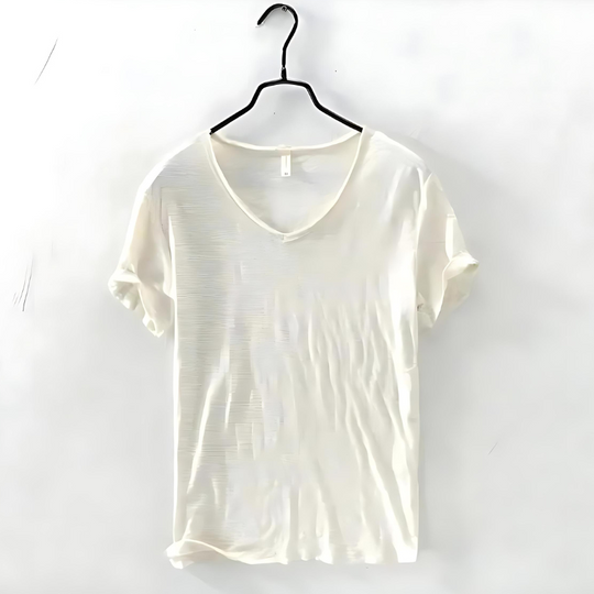 Herren Baumwoll Sommer T-Shirt V-Ausschnitt Atmungsaktiv Relaxed Fit