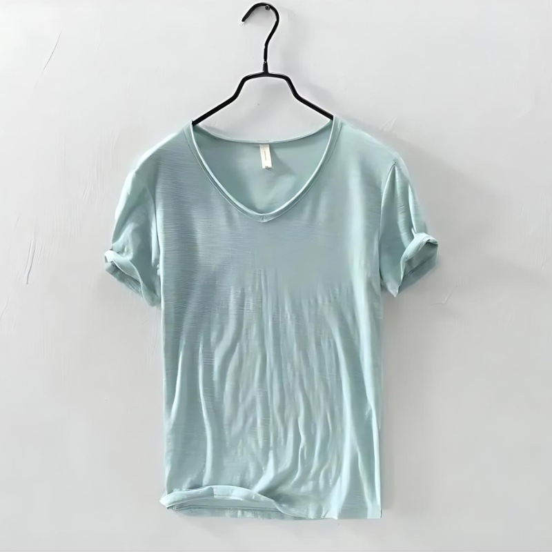Herren Baumwoll Sommer T-Shirt V-Ausschnitt Atmungsaktiv Relaxed Fit