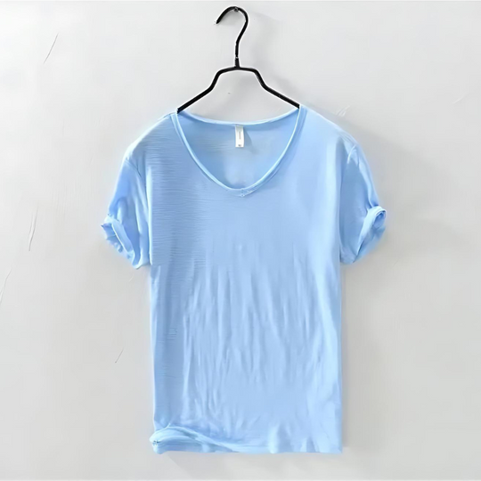 Herren Baumwoll Sommer T-Shirt V-Ausschnitt Atmungsaktiv Relaxed Fit