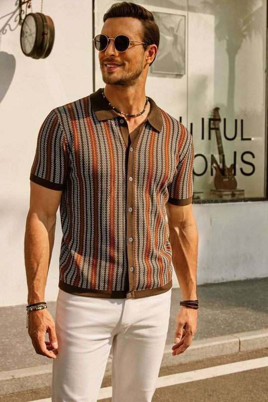 Herren Hemd Baumwolle Retro Button-Down Kurzarm