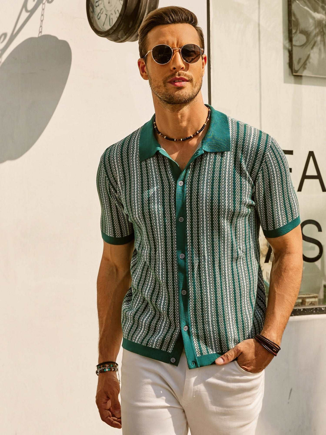 Herren Hemd Baumwolle Retro Button-Down Kurzarm