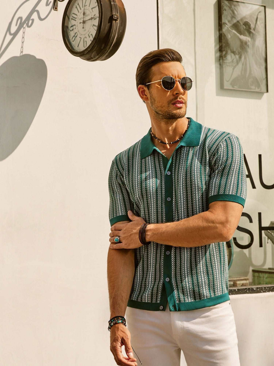 Herren Hemd Baumwolle Retro Button-Down Kurzarm