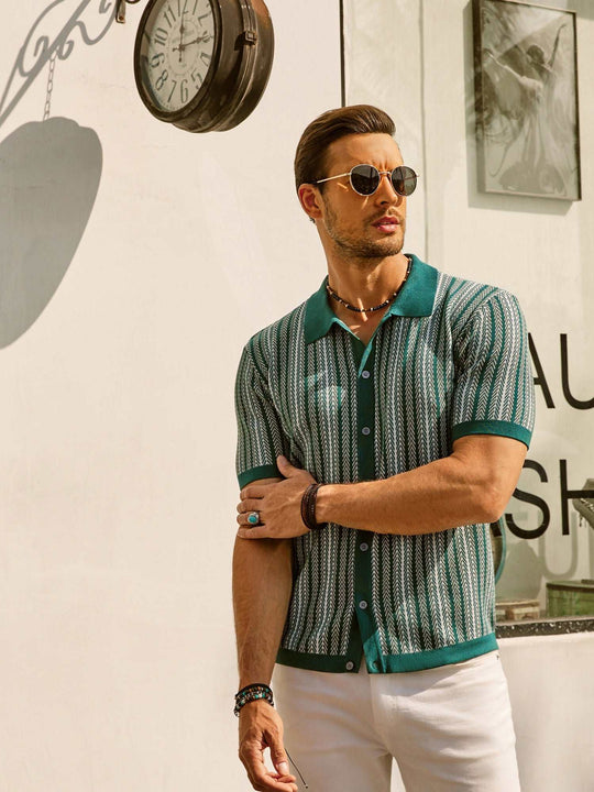 Herren Hemd Baumwolle Retro Button-Down Kurzarm