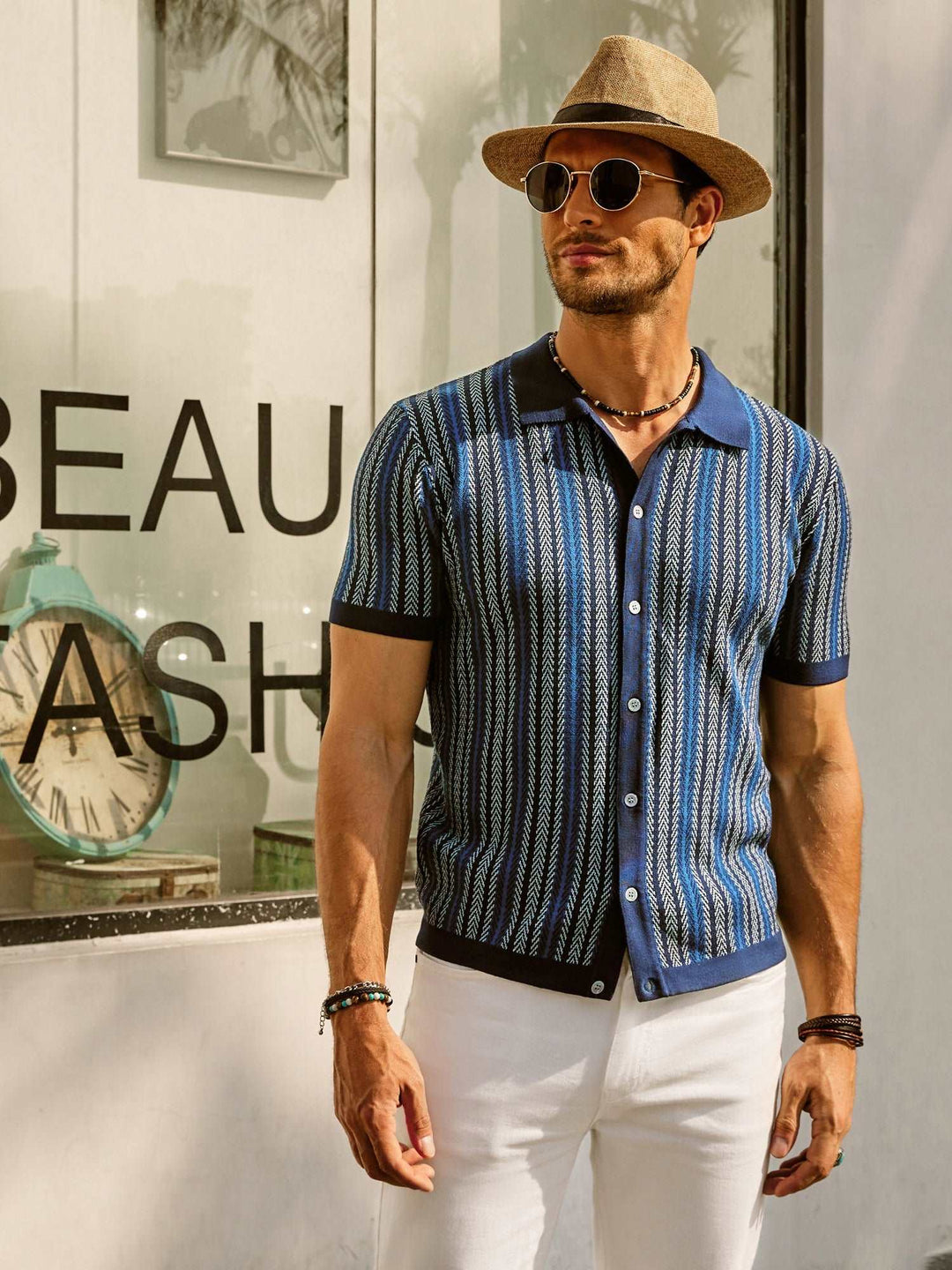 Variant image for Herren Hemd Baumwolle Retro Button-Down Kurzarm-8