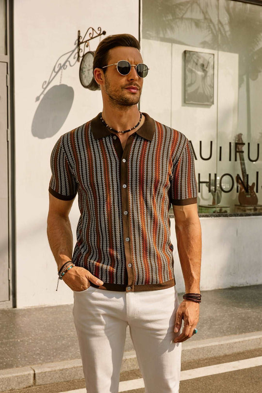 Herren Hemd Baumwolle Retro Button-Down Kurzarm