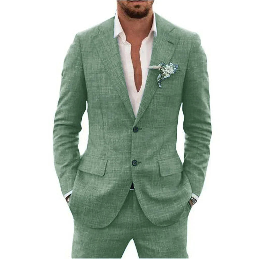 Herren Leinen Anzug Slim Fit für Elegante Anlässe