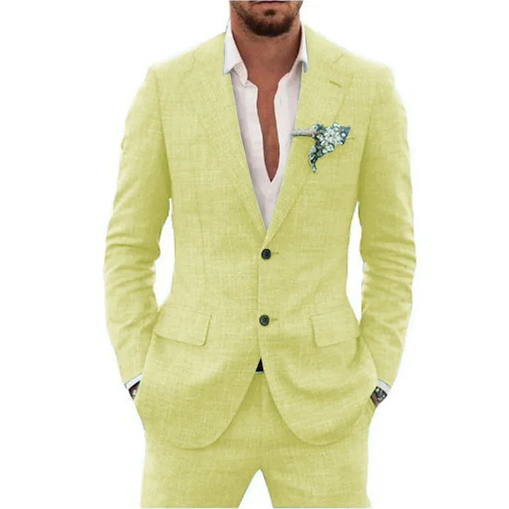 Herren Leinen Anzug Slim Fit für Elegante Anlässe