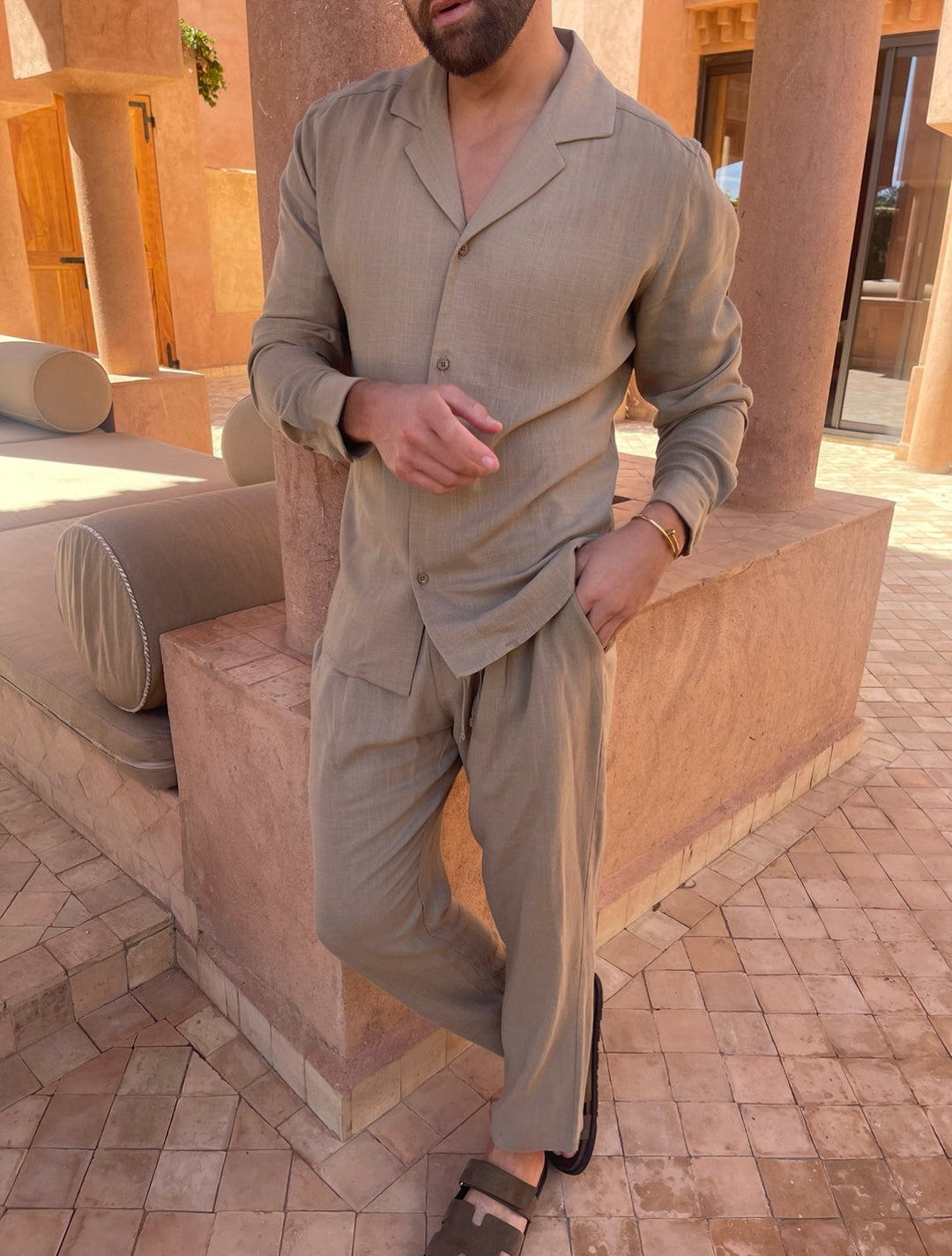 Herren Leinen Sommer Lounge Set Atmungsaktiv Entspanntes Design