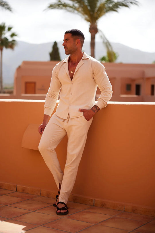 Herren Leinen Sommer Lounge Set Atmungsaktiv Entspanntes Design