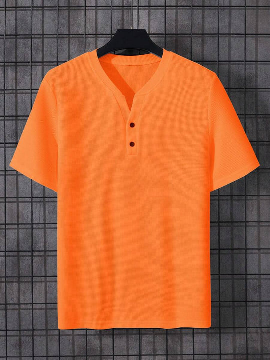 Herren Leinen Sommer T-Shirt mit Knopfverschluss