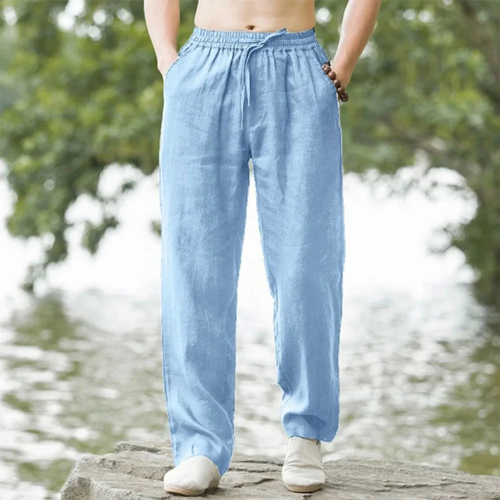 Herren Leinenhose Baumwoll-Mischung Gerade Schnitt