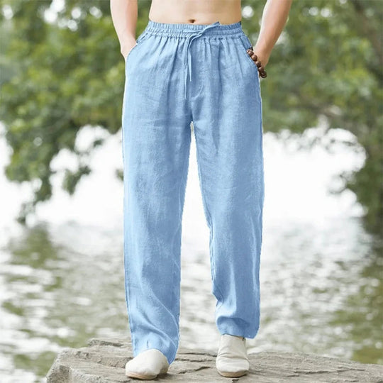 Herren Leinenhose Baumwoll-Mischung Gerade Schnitt