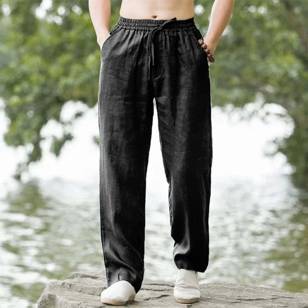 Herren Leinenhose Baumwoll-Mischung Gerade Schnitt