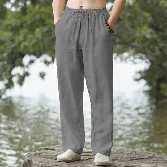 Herren Leinenhose Baumwoll-Mischung Gerade Schnitt