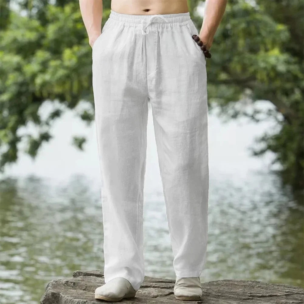 Herren Leinenhose Baumwoll-Mischung Gerade Schnitt