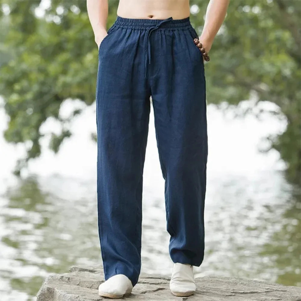 Herren Leinenhose Baumwoll-Mischung Gerade Schnitt