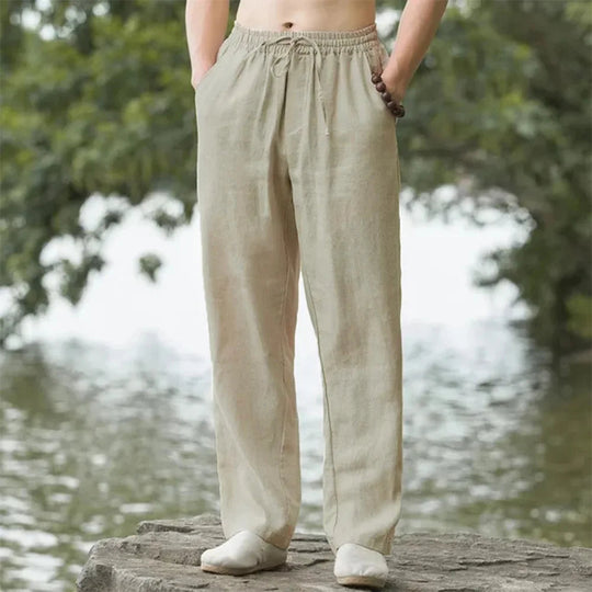 Herren Leinenhose Baumwoll-Mischung Gerade Schnitt