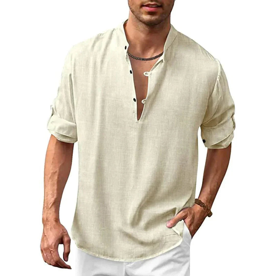 Herren Leinenmischung Casual Hemd für Sommer und Frühling