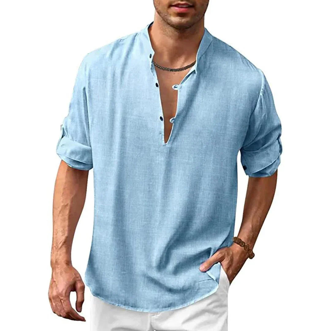 Herren Leinenmischung Casual Hemd für Sommer und Frühling