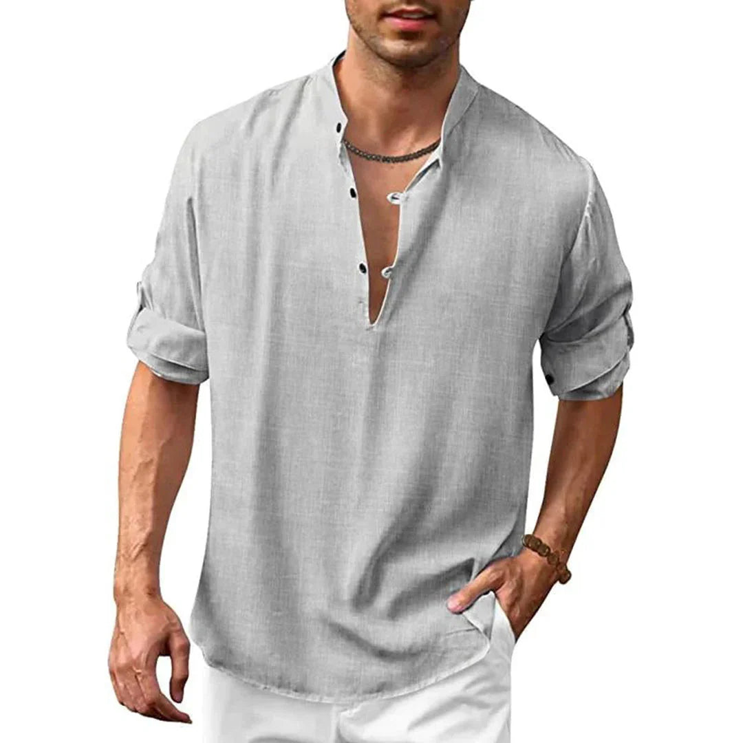 Herren Leinenmischung Casual Hemd für Sommer und Frühling