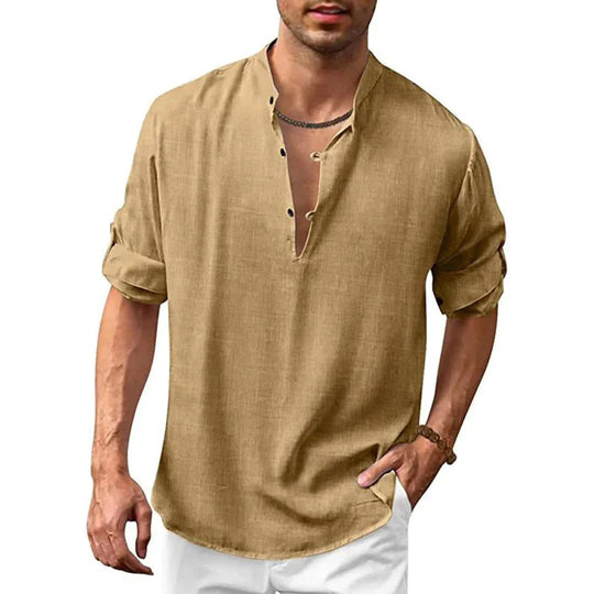 Herren Leinenmischung Casual Hemd für Sommer und Frühling