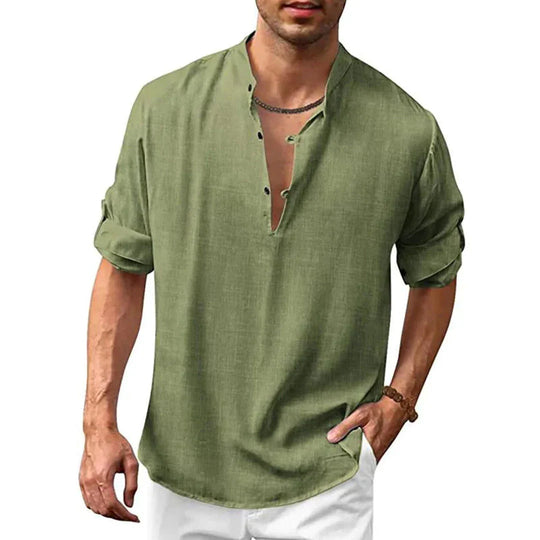 Herren Leinenmischung Casual Hemd für Sommer und Frühling