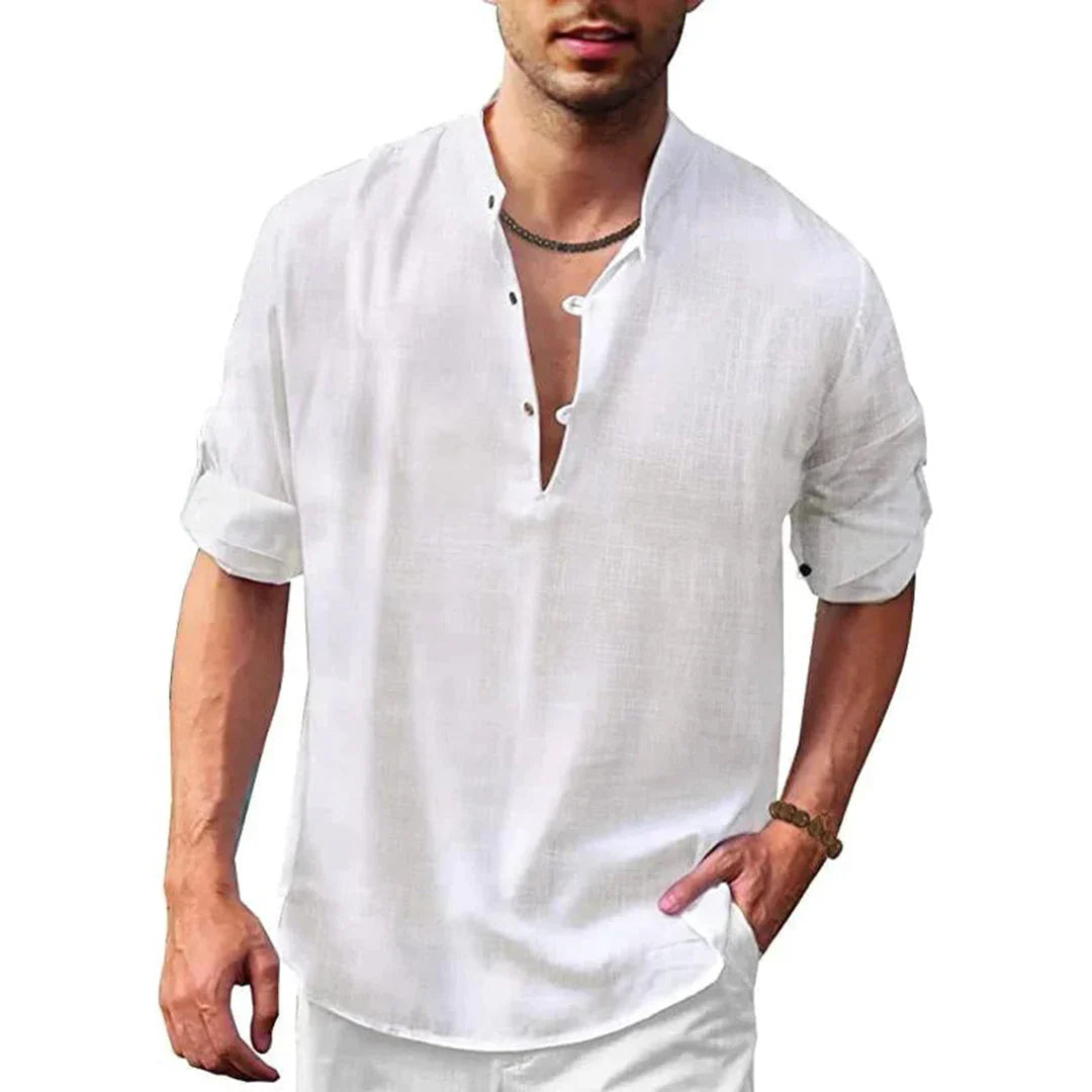 Herren Leinenmischung Casual Hemd für Sommer und Frühling