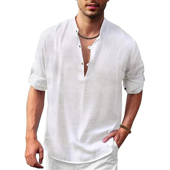 Herren Leinenmischung Casual Hemd für Sommer und Frühling