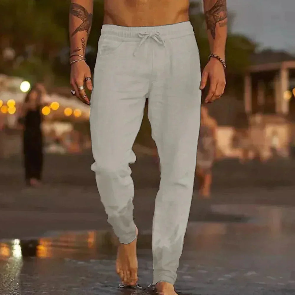 Herren Sommer Leinenhose Atmungsaktiv Lässig für Freizeit