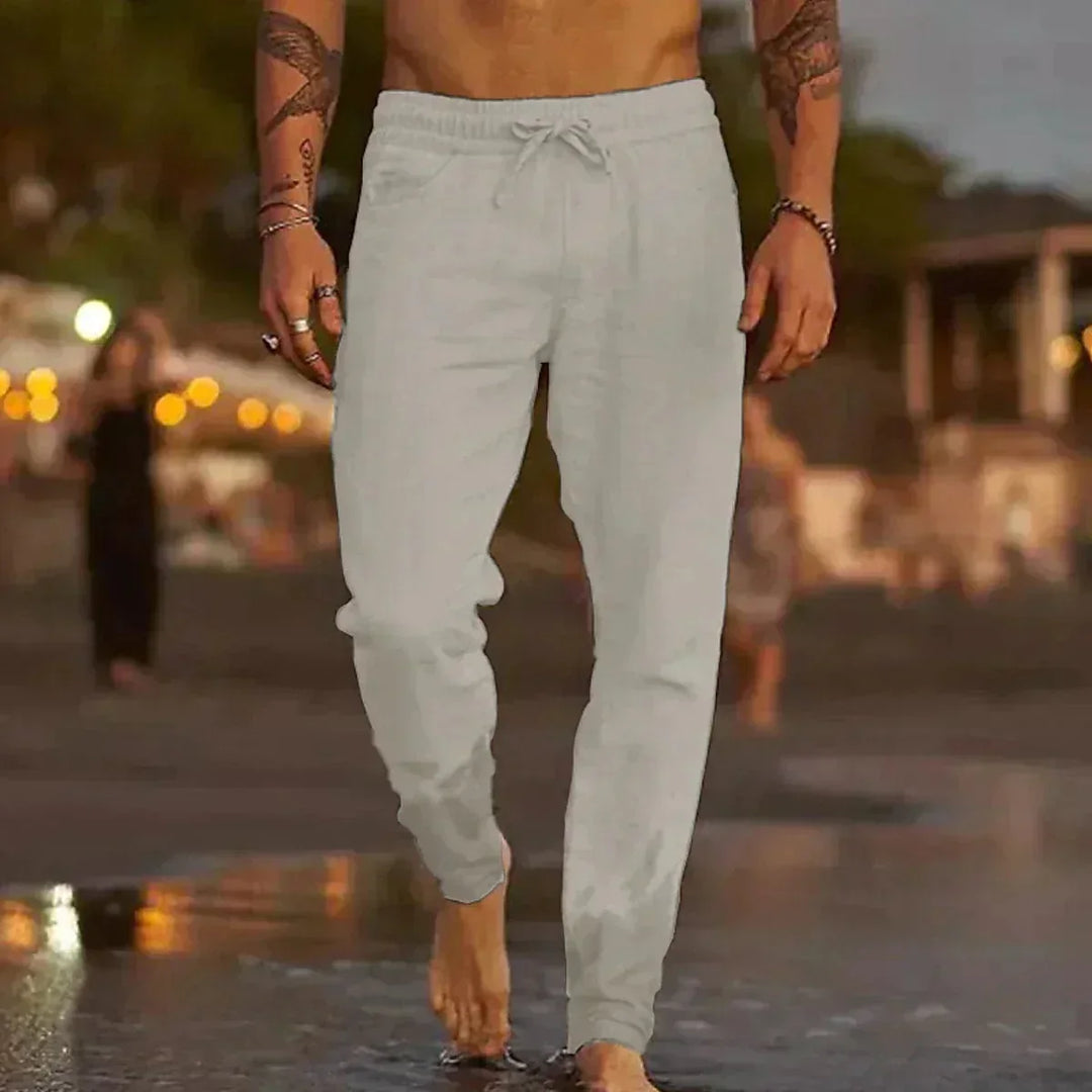 Herren Sommer Leinenhose Atmungsaktiv Lässig für Freizeit