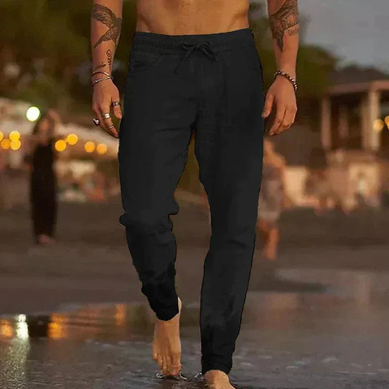 Herren Sommer Leinenhose Atmungsaktiv Lässig für Freizeit