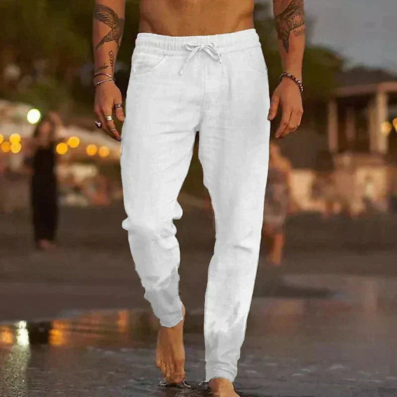 Herren Sommer Leinenhose Atmungsaktiv Lässig für Freizeit