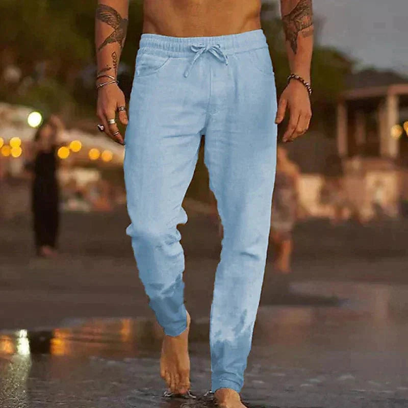 Herren Sommer Leinenhose Atmungsaktiv Lässig für Freizeit