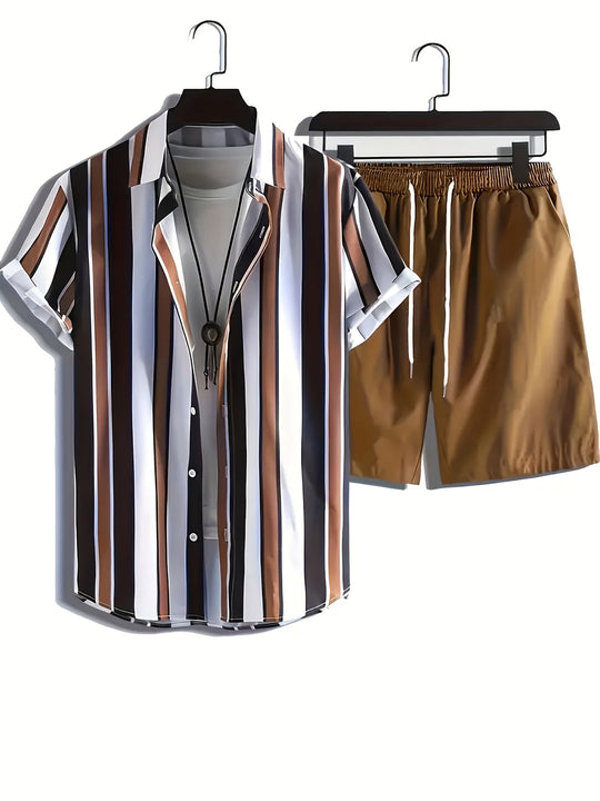 Kurzarmhemd und Shorts Sommer Set aus Baumwolle für Männer