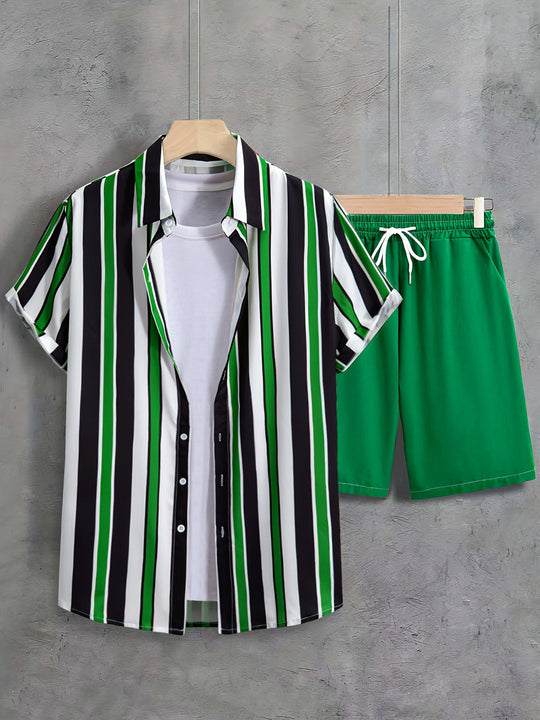 Kurzarmhemd und Shorts Sommer Set aus Baumwolle für Männer