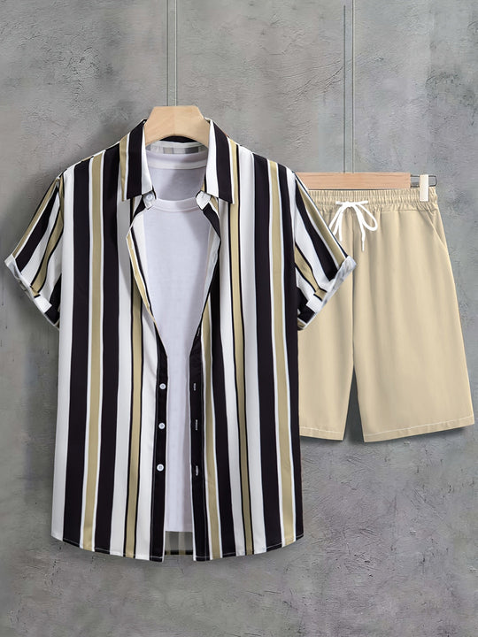 Kurzarmhemd und Shorts Sommer Set aus Baumwolle für Männer