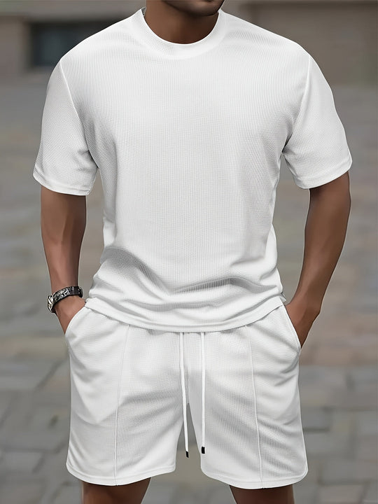 Sportset Waffle T-Shirt und Shorts aus Stretchmaterial für Herren