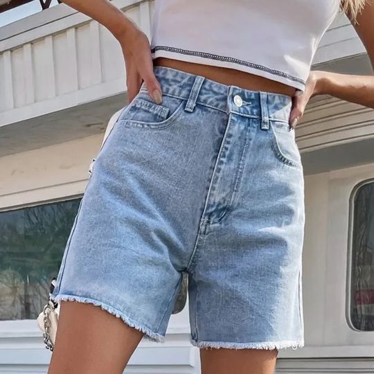 Hochtaillierte Denim Sommer Shorts mit Raw Edge für Damen